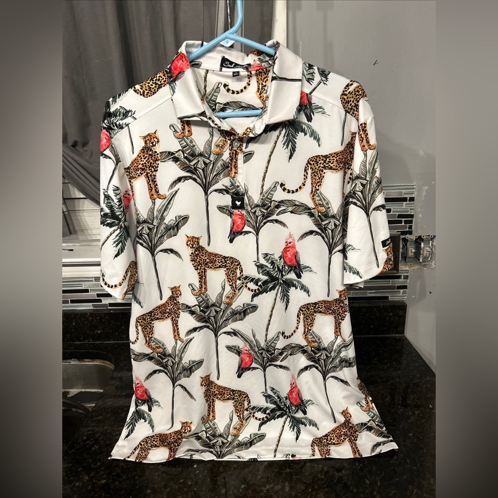 Bad Birdie men’s safari polo short sleeve shirt size L NWOT